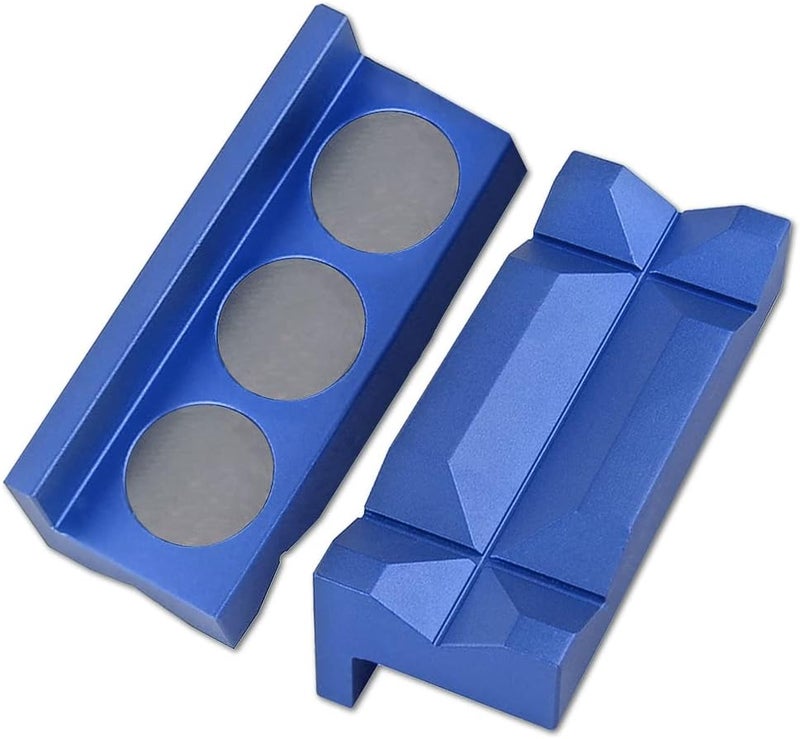 BARTOO Aluminum 4" Vise Jaws Pads, Magnetic Reversible Pipe Vise, AN Fitting Vice Jaw Covers, Professional Grade Multi-Purpose Vise Jaw Protective Inserts for Any Metal Bench Vice (4", Blue) - Image 1